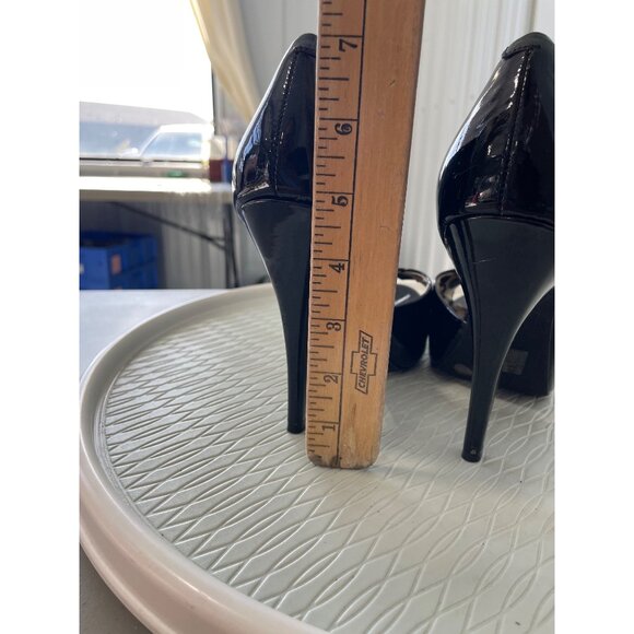 Jessica Simpson Acadia Pumps Size 9.5 Black Patent Leather Peep Toe Animal Print - Picture 4 of 10